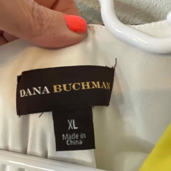 Dana Buchman Yellow/Black Geometric Retro Satin Sheath Sleeveless Midi Dress XL - Picture 4 of 8